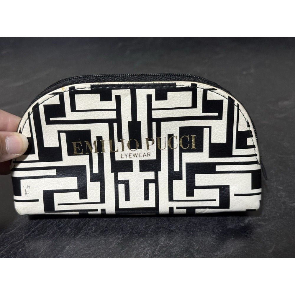 EMILIO PUCCI Eyewear Bag Case White Black Sunglasses Cosmetic Bag Purple Suede